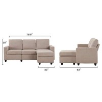 Honbay L Shaped Couch With Linen Fabric,Convertible, Reversible Sectional Sofa For Small Space, Dark Beige