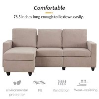 Honbay L Shaped Couch With Linen Fabric,Convertible, Reversible Sectional Sofa For Small Space, Dark Beige