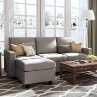 Honbay Convertible Sectional Sofa, L Shaped Couch With Linen Fabric, Reversible Sectional Sofa Couch For Small Space, Light Grey