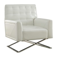 Benjara Benzara Metal Accent Chair With Tufted Back, White And Silver