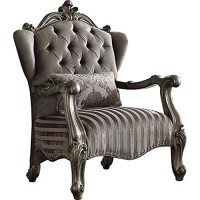 Benjara, Gray Benzara Wooden Upholstered Chair With Tufted Back And Matching Pillow