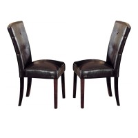 Benjara , Brown Wooden Dining Chair With Button Tufted Back, Set Of Two