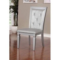 Benjara Benzara Leather Upholstered Chair With Button Tufting, Pack Of Two, Silver