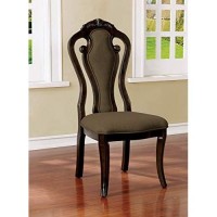 Benjara Benzara Wooden Fabric Upholstered Chair With Fiddle Backrest, Pack Of Two, Brown