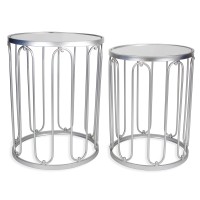 Round End Table Set - Silver End Tables With Mirrored Tops - Nesting Round Accent Tables - Silver And Mirrored Metal Side Tables - Rutledge & King Braswell End Table Set
