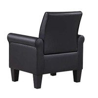 Lohoms Modern Faux Leather Accent Chair Upholstered Living Room Arm Chairs Comfy Single Sofa Chair Black