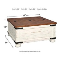 Signature Design By Ashley Wystfield Farmhouse Square Storage Coffee Table With Hinged Lift Top, Distressed White