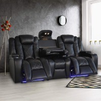 Valencia Oxford Home Theater Seating 11000 Top Grain Black Leather, Power Recliner, With Drop Down Center Console (Row Of 3)