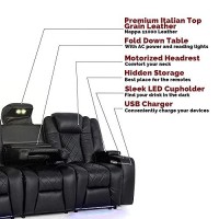 Valencia Oxford Home Theater Seating 11000 Top Grain Black Leather, Power Recliner, With Drop Down Center Console (Row Of 3)