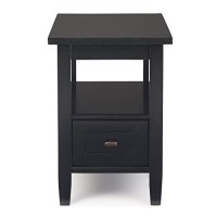 Simplihome Warm Shaker Solid Wood 14 Inch Wide Rectangle Rustic Narrow Side Table In Black With Storage, 1 Drawer And 1 Shelf, For The Living Room And Bedroom