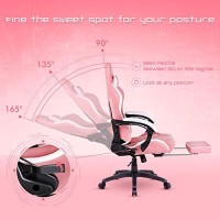 Dowinx Gaming Chair Ergonomic Racing Style Recliner With Massage Lumbar Support, Office Armchair For Computer Pu Leather E-Sports Gamer Chairs With Retractable Footrest (White&Pink)
