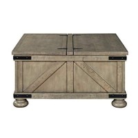 Signature Design By Ashley Aldwin Farmhouse Square Coffee Table With Lift Top For Storage, Grayish Brown