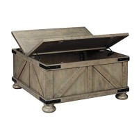 Signature Design By Ashley Aldwin Farmhouse Square Coffee Table With Lift Top For Storage, Grayish Brown
