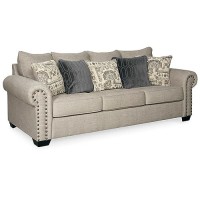 Signature Design By Ashley Zarina New Traditional Sofa With Nailhead Trim And 5 Accent Pillows, Beige