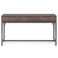 Simplihome Banting Solid Wood And Metal 54 Inch Wide Modern Industrial Wide Console Sofa Entryway Table In Walnut Brown With Storage, 3 Drawers , For The Living Room, Entryway And Bedroom