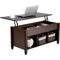 Yaheetech Coffee Table 41In Lift Top Coffee Table With Storage Hidden Compartment & Shelf Retro Coffee Center Table With Lift Tabletop For Living Room Espresso