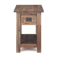 Simplihome Monroe Solid Acacia Wood 14 Inch Wide Rectangle Rustic Narrow Side Table In Rustic Natural Aged Brown, For The Living Room And Bedroom