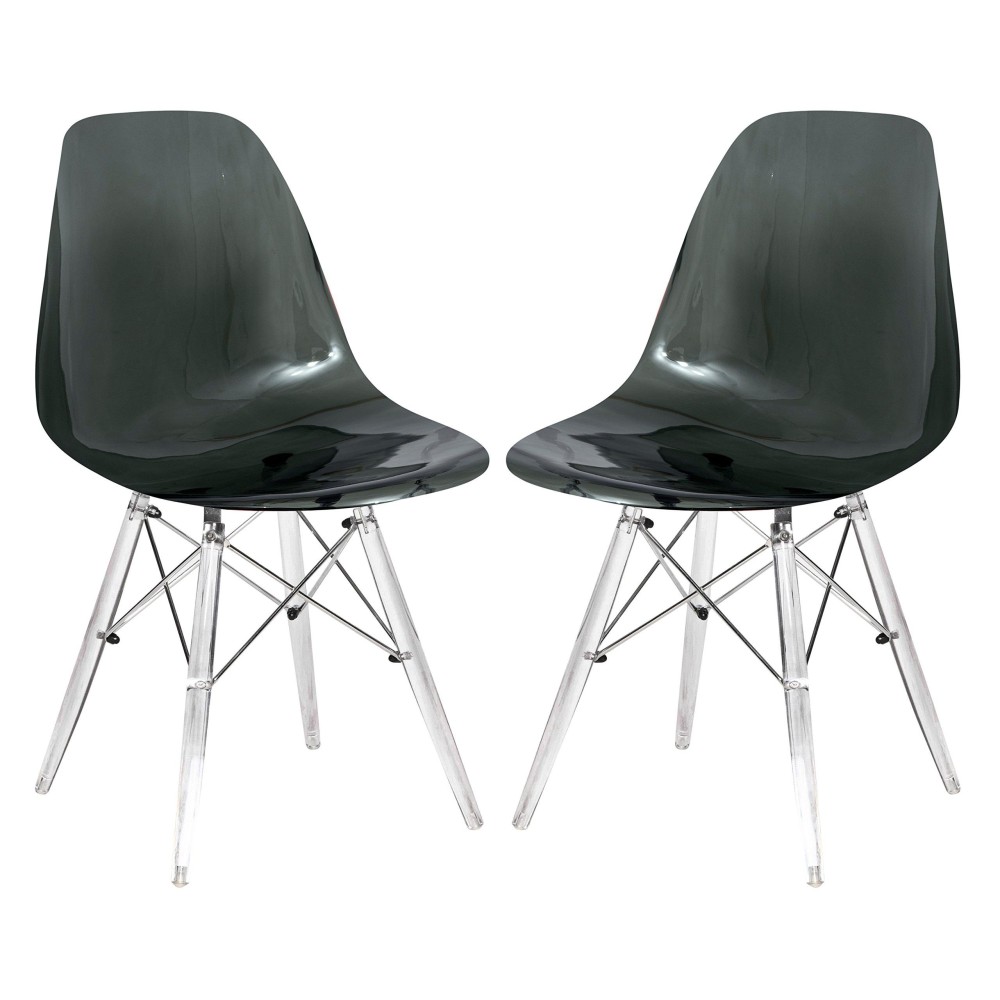 Leisuremod Dover Molded Side Chair With Acrylic Legs Set Of 2 Transparent Black