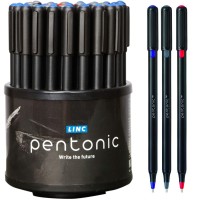 Linc Pentonic Premium Ball Point Assorted Pens 1.0 Mm Medium Point, 50-Count + Pen Organizer For Desk | Medium Point Featherlite Feel, Easy Flow Ink Technology Office Pen, Sleek Matte Finish
