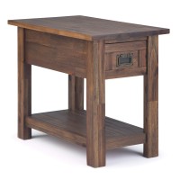 Simplihome Monroe Solid Acacia Wood 14 Inch Wide Rectangle Rustic Narrow Side Table In Distressed Charcoal Brown With Storage, For The Living Room And Bedroom