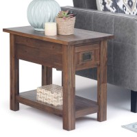 Simplihome Monroe Solid Acacia Wood 14 Inch Wide Rectangle Rustic Narrow Side Table In Distressed Charcoal Brown With Storage, For The Living Room And Bedroom