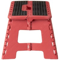 Inspired Living 9 Step Stool, Folding Step Stools For Adults, Plastic Foldable Step Stools Kids, Holds Up To 330 Lbs, Collapsible Folding Stool For Kitchen, Bathroom, Bedroom - Red