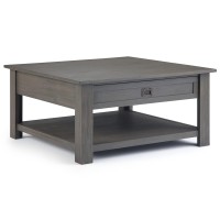 Simplihome Monroe Solid Acacia Wood 38 Inch Wide Square Rustic Coffee Table In Farmhouse Grey, For The Living Room And Family Room