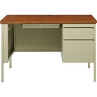 Lorell Fortress Series Laminate Top Pedestal Country Desk, Putty/Oak