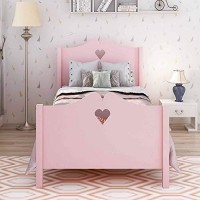 Bed Frame Twin Platform Bed With Wood Slat Support And Headboard And Footboard (Pink)