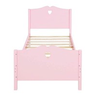 Bed Frame Twin Platform Bed With Wood Slat Support And Headboard And Footboard (Pink)