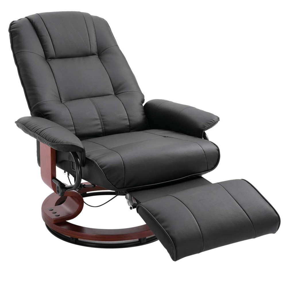 Homcom Faux Leather Manual Recliner, Adjustable Swivel Lounge Chair With Footrest, Armrest And Wrapped Wood Base For Living Room, Black