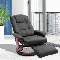 Homcom Faux Leather Manual Recliner, Adjustable Swivel Lounge Chair With Footrest, Armrest And Wrapped Wood Base For Living Room, Black