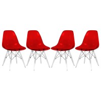 Leisuremod Dover Molded Side Chair With Acrylic Legs Set Of 4 Transparent Red