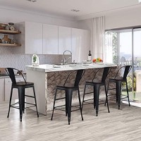 Yongqiang 26 Inch Bar Stools Set Of 4 High Back Metal Kitchen Counter Height Chairs Barstools With Wooden Seat Industrial Matte Black