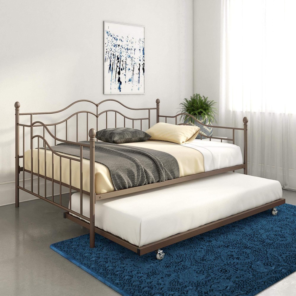 Dhp Tokyo Daybed And Trundle With Metal Frame, Full Over Twin Size, Brushed Bronze