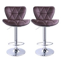 Leopard Shell Back Adjustable Swivel Bar Stools, Pu Leather Padded With Back, Set Of 2 (Brown)