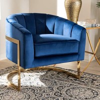 Baxton Studio Tomasso Glam Royal Blue Velvet Fabric Upholstered Gold-Finished Lounge Chair