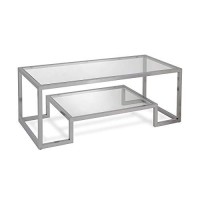 Henn&Hart 45 Wide Rectangular Coffee Table In Satin Nickel, Modern Coffee Tables For Living Room, Studio Apartment Essentials