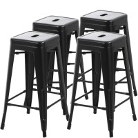 Metal Bar Stools Counter Height Indoor Outdoor Stackable Set Of 4 Barstools 30 Backless Restaurant Kitchen Dining Chairs Patio Bistro Pub Trattoria Tolix Industrial Stools Hold Up To 330Lbs, Black