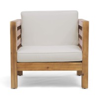 Louise Outdoor Acacia Wood Club Chair With Cushion, Teak Finish And Beige