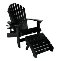 Highwood Ad-Kitking3-Bke Hamilton King Size Adirondack Chair With Ottoman & Cupholder, Black