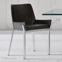 Zuri Furniture Sydney Black Leatherette Dining Chair With Polished Stainless Steel Legs
