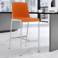 Zuri Furniture Eliza Orange Leatherette Counter Stool With Polished Stainless Steel Legs