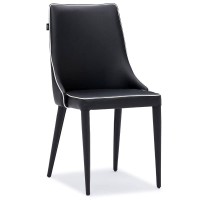 Zuri Furniture Jillian Black With White Piping Leatherette Dining Chair With Curved Back