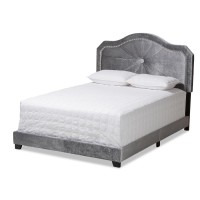 Baxton Studio Embla Grey Velvet Fabric Upholstered King Size Bed