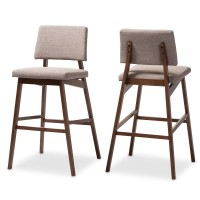 Baxton Studio Colton Mid-Century Modern Light Gray Fabric Upholstered And Walnut-Finished Wood Bar Stool