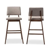 Baxton Studio Colton Mid-Century Modern Light Gray Fabric Upholstered And Walnut-Finished Wood Bar Stool