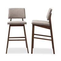 Baxton Studio Colton Mid-Century Modern Light Gray Fabric Upholstered And Walnut-Finished Wood Bar Stool