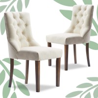 Finch Elmhurst Modern Button-Tufted Dining Chair, Elegant High Back Upholstered Fabric Accent, Set Of Two, Cream