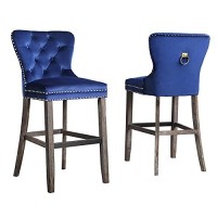 Best Quality Furniture Velvet Barstool (Set Of 2) Navy Blue